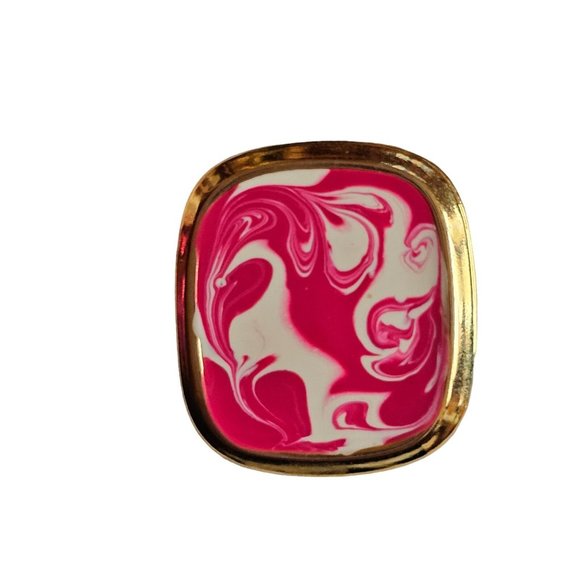 Vintage ALLISON REED Paint Pink White Swirl Rectangular PIERCED EARRINGS - Picture 8 of 11